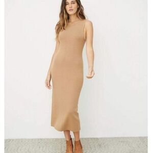 Jenni Kayne Sleeveless Cotton & Cashmere Blend Sweater Dress in Camel XXL